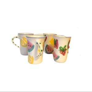 Vintage Hand Made Studio Art Pottery Fruit Inspired Signed Mugs (4)
